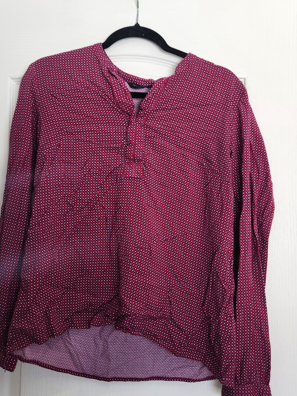 Tommy Hilfiger Womens Burgundy Dot Long Sleeve Blouse L Euc